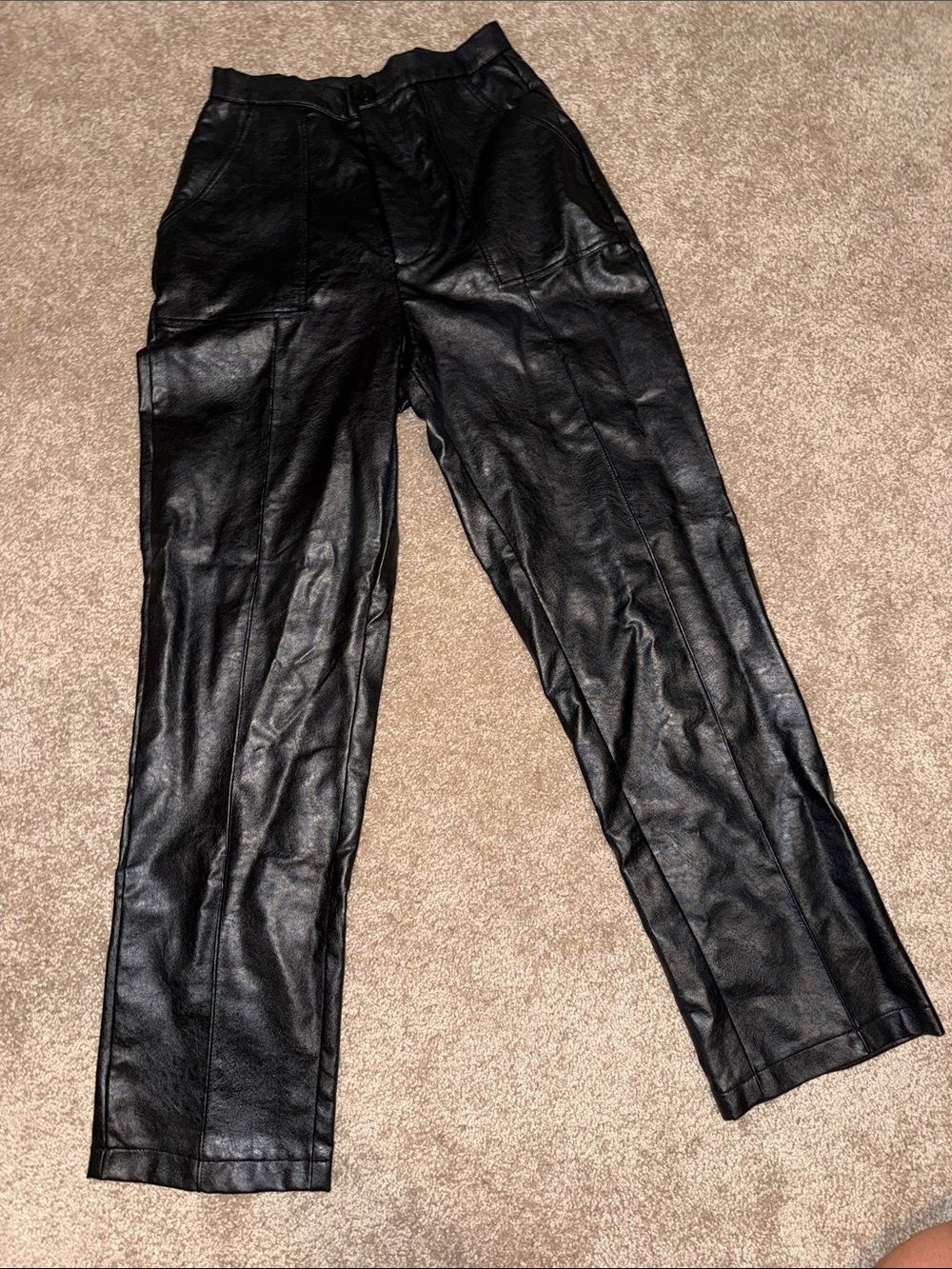 Princess Polly Black Faux Leather High-Waist Pants - size 2